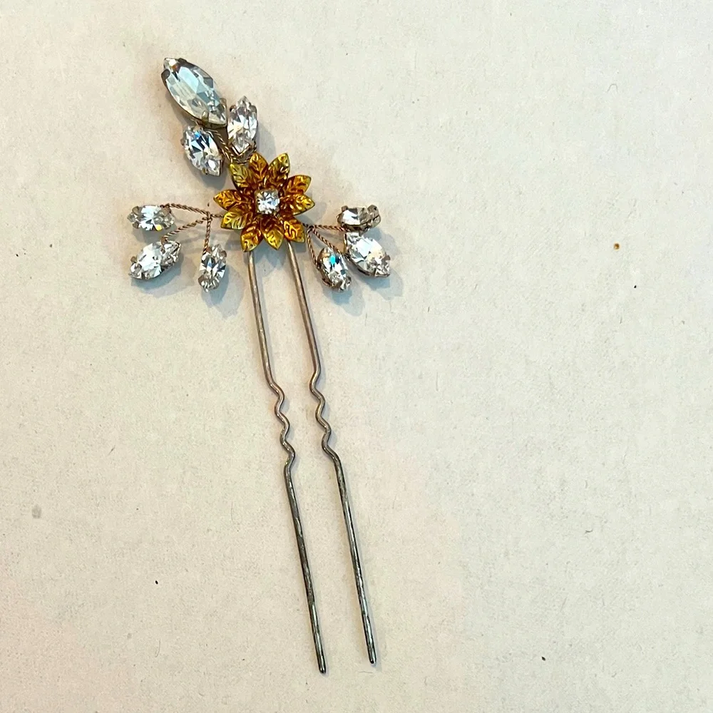 Elegant Crystal and Gold Tone Hair Pins